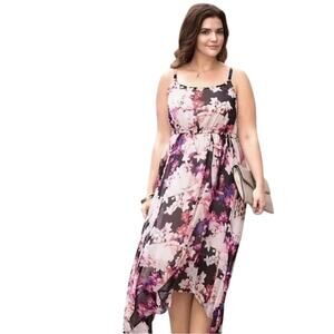 Lane Bryant 18/20 Pink Floral Chiffon Sleeveless Strappy Asymmetrical Midi Dress